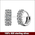 CYL021 100% real pure 925 sterling silver rhinestone hoop earrings for women/men/girls 9mm Sparkling CZ nickel free earrings